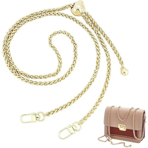 SSyang Metall Kette Trageriemen, 120 cm Ersatz Schulter Riemen Kette, Handtaschenkette mit Schnallen, mit Verstellbarer Länge, DIY für Handtasche Damen Umhängetasche Tasche Geldbörse (Hell Gold)