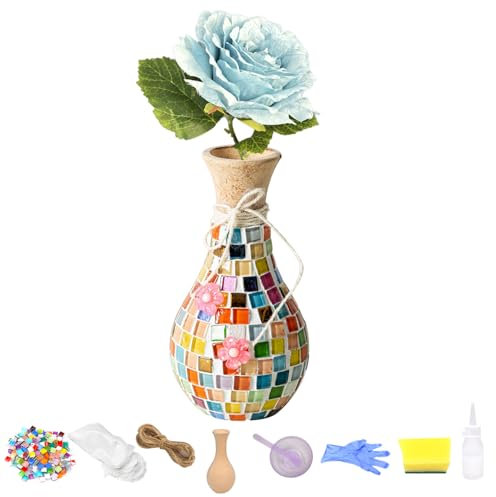 Daity Mosaik bastelset Mädchen 7 8 6 10 9 11 Jahre Geschenk Mädchen 6-12 Jahre Mosaik Bastelset Kinder Geburtstagsgeschenke für Mädchen 6-12 Jahre Basteln Kleine Mosaikvase für kinder Erwachsene