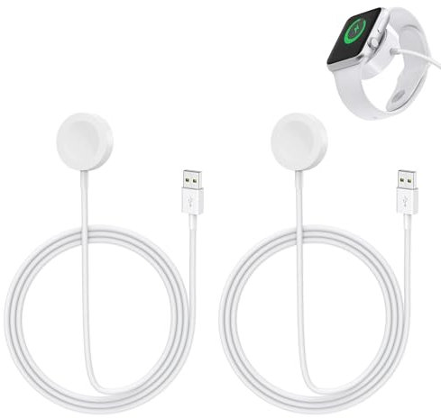 2 Pezzi Caricatore per Apple Watch, Cavo Caricatore Magnetico Cavo per iWatch Series Ultra/9/8/7/6/SE/5/4/3/2/1, Caricatore Wireless, Charger USB Cable 1m, Sicurezza e Velocità, Bianca