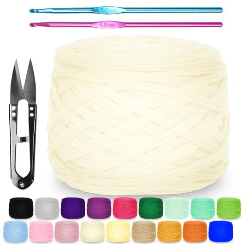 Zefphxs 290g T-Shirt Garn, Bändchengarn Polyester Rope zum Häkeln, T Shirt Garn, Textilgarn zum häkeln für körbe Teppiche, Heimdekoration, DIY-Kunsthandwerk (Beige)