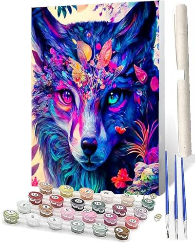 Malen nach Zahlen Kits für Erwachsene und Farbe Wolf-3 DIY Ölgemälde digital auf Leinwand Wandkunst Dekoration Geschenk 40,6 x 50,8 cm