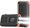Chargeur solaire 46800 mAh 3 câbles intégrés 15 W charge rapide 4 sorties pour tous les appareils mobiles, chargeur solaire portable à 2 entrées avec double lampes de poche et boussole pour intérieur