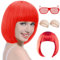 TaleMoon Perücke Damen Fasching Rot,Bob Perücke Rote,Perrücke Frauen Kurz mit Haarnetz und Bunte Brille,Perrücke Frauen 80er Damen,Red Wig für Karneval Fasching Cosplay Party