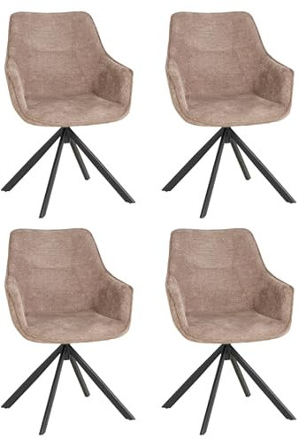 MR. DEKO Diningsessel 4-er Set San Carlo | drehbarer Esszimmerstuhl mit Armlehnen & Rückenlehne | 4 Moderne Polstersessel mit Schaumstoffkern | Drehstuhl 360 Grad | Essstuhl stabil und ergonomisch