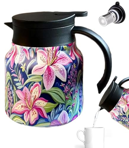 Raidley Vintage Blumenmuster Tee Thermoskanne Mit Integriertem Sieb, 800 Ml Doresty ThermosTeekanne, Raidley Tee Thermoskanne Mit Vintage Blumenmuster, Tee Thermoskanne Mit Sieb Für Heißgetränke