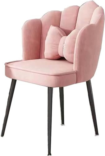 Chaise de bureau moderne rose pâle avec pieds en métal - Jolie chaise de bureau pour chambre/commode de maquillage - Grand coquillage - Confortable - Chaise de loisirs avec oreiller