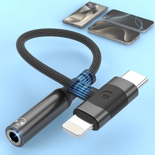 2 en 1 Adaptateur USB C + Lighting Jack 3.5mm Casque Adaptateur Prise Jack Type C Light-ning i-Phone vers Prise Casque Audio Aux DAC Cable Compatible avec iPhone 16 15 14 13 12 11,Samsung S24 S23 S21