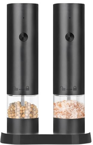 Electric Grinder, Pepper Drill Set, Rechargeable Salt Mill, Adjustable Coarseness LED Light One-Handed Function Stainless Steel Versatile for Home, 3.94x2.76x7.68 Inches