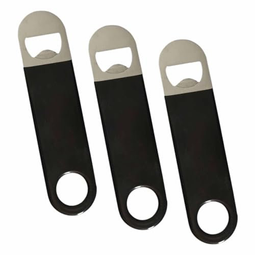 Bartender Bottle Openers, Bar Blade, Beer Openers, 3 Pack by Premium Cold One. Professional Grade: Rubber Coated, Stainless Steel. 7 inch/17.7cm