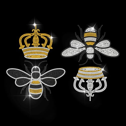 MAYJOYDIY Honey Bee Crown Iron on Rhinestone Decal Queen Bee Hotfix Transfer Sticker Crystal Insects Heat Transfer Patch Bling Clothing Repair Applique for T-Shirt Hat Jacket Garment Bag DIY Decor