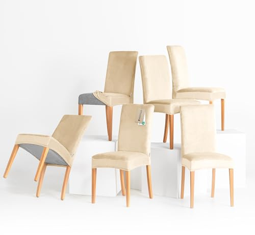 RESTILO Stuhlhussen 6er Set Stretch Stuhlhussen Abnehmbare Waschbare Sento | Stuhlbezüge Esszimmerstühle Elastischer Stuhl Überzug für Esszimmer Küche Restaurant Hotel Hochzeit Party, Hellbeige