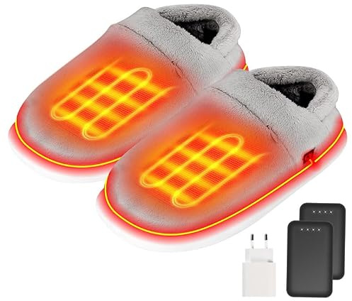 Pantofole Riscaldate Donna e Uomo – Ciabatte Riscaldanti Elettriche con 2 Batterie 4000mAh e Tecnologia di Riscaldamento Migliorata per Casa e Ufficio (XXL)