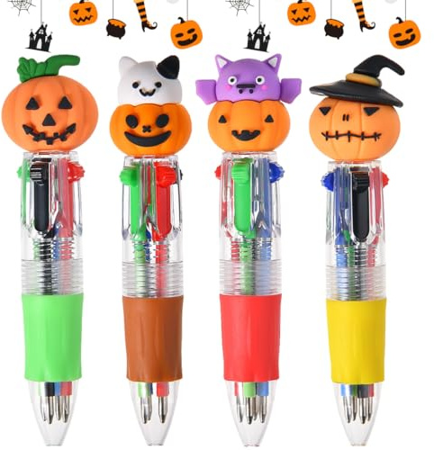 JUGUTA Penne Multicolore 4 Pezzi Animale 4-In-1 Retrattile,Halloween, Colorate Per Bambini - Gadget Compleanno, Regalini Fine Festa, Regali E Carine,Halloween, Zucche(A)