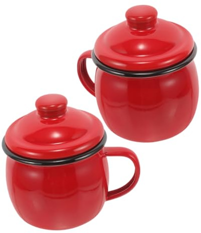 Cabilock 2 Pièces Lot de Tasses Émaillées Rétro avec Poignée Tasse à Eau et Café Résistante Maison et Micro Ondes Couleur Rouge