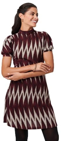 Izabel London Geo Print Puff Sleeve Mini Skater Dress for Women UK with a high Neck and Short Puff Sleeves.