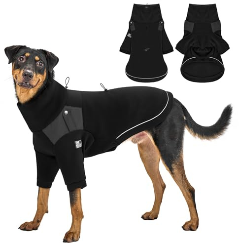 OneTigris Hundepullover, Hundemantel Fleece mit Beinschlaufe und Geschirrloch, Praktisch für die Ausscheidung, Rollkragen Strick Pullover, Recyceltes Polyester, Stretch Hundejacke, L, 20-30kg