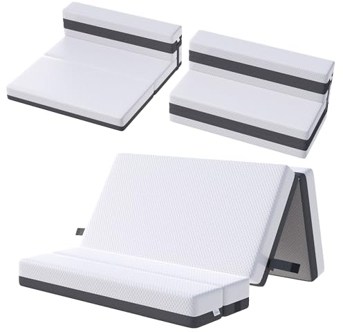 TeQsli Gel Klappmatratze 15 cm Höhe, Gästematratze, 4-teilige Faltmatratze & 3-in-1 Schlafsofa mit waschbarem und abnehmbarem Bezug, Öko-Tex & CertiPUR Zertifiziert (90x200x15cm)