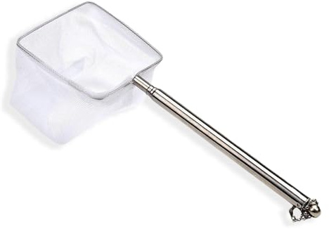 fKiZanthene Épuisette Aquarium Télescopique Carrée en Nylon avec Manche en Acier Inoxydable Filet Fin pour Poissons Crevettes et Débris
