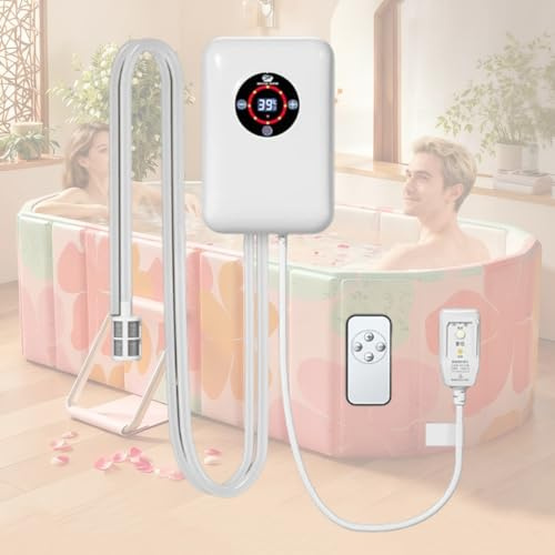 VCYEX Portable Hot Tub Heater, 30-43°C Thermostat, Constant Temperature Heating, for Folding Bathtub Small Swimming Pool for Christmas, Bath LoversWhite,8.6 * 5.8 * 2.9 inch
