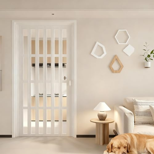 Moubhjd Porte Accordéon Interieur Porte Pliante Style Accordéon, PVC et acrylique transparent, pour salle de bain, chambre, buanderie, cuisine（Ouverture simple、Size：W:105 x H:195cm）