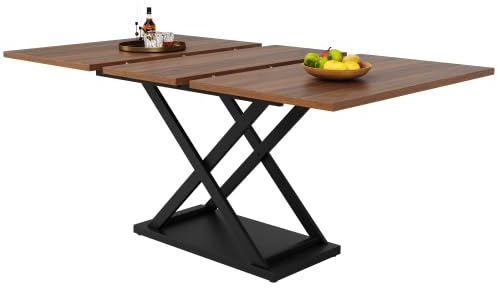 DHWDS Esstisch Ausziehbar 120-160 cm mit Kreuzgestell & Nussbaum-Optik – Platzsparender Tisch für Küche und Wohnzimmer, Höhe 75 cm, Schwarz