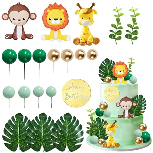 20 Pièces Décoration de Gâteau Animaux, Décoration Gâteau Jungle, Décorations Gateau Anniversaire, Topper Jungle Gateau pour Anniversaires D'enfants, Baby Shower