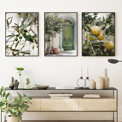 CULASIGN 3er Vintage Mediterran Poster Set, Olivenbaum Zitrone Aesthetic Rustikale Leinwandbilder Wandbilder, OHNE Rahmen Wanddeko für Wohnzimmer (50 x 70 cm)