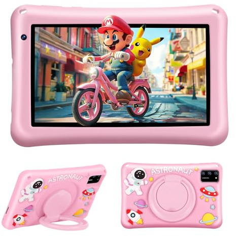 BRILLAR Tablet Bambini 7 Pollici Android 13 | Octa Core 8GB RAM 64GB ROM Espandibile 256GB, Schermo IPS Occhi Protetti, Controllo Parentale, Custodia Antiurto Rosa, Tablet Educativo