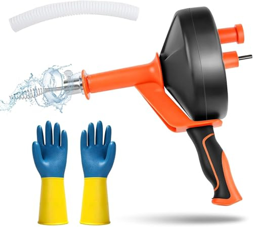 Sonda Sturatubi 10 m, Molla Sturatubi Professionale per Stura Lavandini e Scarichi, Elettrico & Manuale Stura Tubi di Scarico con Attacco per Trapano, per Cucina, Bagno, WC
