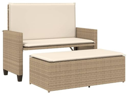 MOBCANT Modern Gartenbank & Gartensofa Beige PE-Rattan Schlafsofa mit 2-in-1 Outdoorbank für Garten, Park, Hotelgarten (122x55x97 cm)