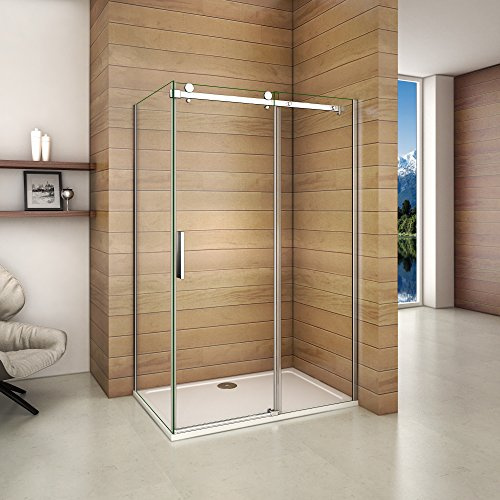 130x195cm Dusche Schiebetür Duschabtrennung Duschkabine 6mm Klarglas ohne Duschtasse mit Seitewand 70cm