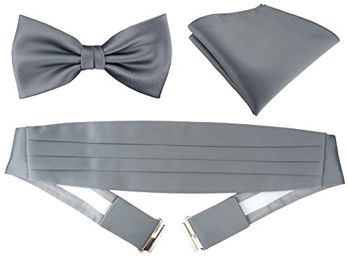 TigerTie Kummerbund Einstecktuch Satin Fliege in silber - Schärpe Leibbinde