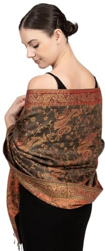 Achillea Pashmina-Schal mit Fransen, weich, seidig, wendbar, Paisleymuster, Olive Burgund