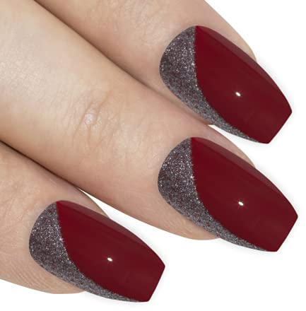 Bling Art Falsche Nägel Rot Glitzer Ballerina Sarg nägel Sarg Acryl 24 Gefälschte Lange Tipps