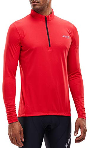 Herren Kurzarm/Langarm Radtrikot Fahrradtrikot Radshirt Fahrradshirts Fahrradbekleidung für Männer mit Elastische Atmungsaktive Schnell Trocknen Stoff (039 Red, XXXL)