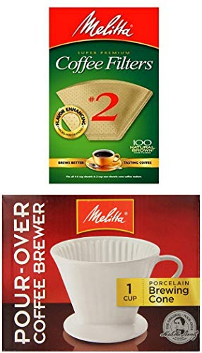 Melitta Porzellan #2 Pour-Over Manuelle Kegel Kaffeebrauer mit 100 extra natürlichen braunen Filtern