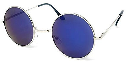 WS UK Round Lens Sunglasses [Silver Frame, Blue Mirrored Lens]