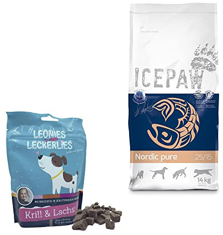 ICEPAW Kombipaket für Hunde I High Premium Trockenfutter I Nordic Pure (14 kg) I Leonies Leckerlies (125 g)