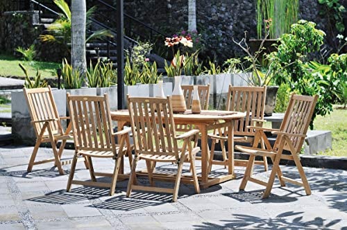 Dynamic24 5tlg. Teak Tischgruppe Gartenmöbel Gartentisch Stuhl Garten Hochlehner Tisch