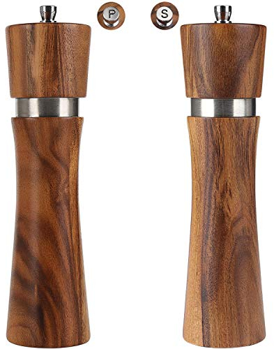 Pepper Grinder, VanlonPro Wooden Pepper Mill Salt Mill, Adjustable Coarseness Peppermill and easily refillable, Ceramic Grinding Mechanism (8 Inch, 2 Pack)