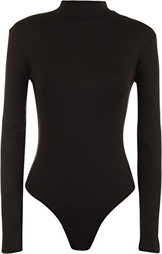 WearAll Womens Turtle Neck Bodysuit Ladies Long Sleeve Stretch Leotard Top - Black 8/10