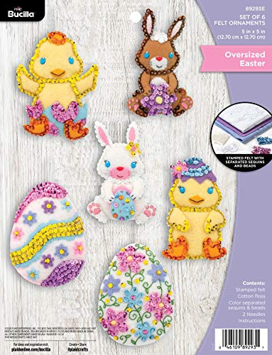 Bucilla, Osterei, 6 Stück Filzapplikation Ornament Kit, Oversized Ostern 6er Set, Filz, Baumwolle