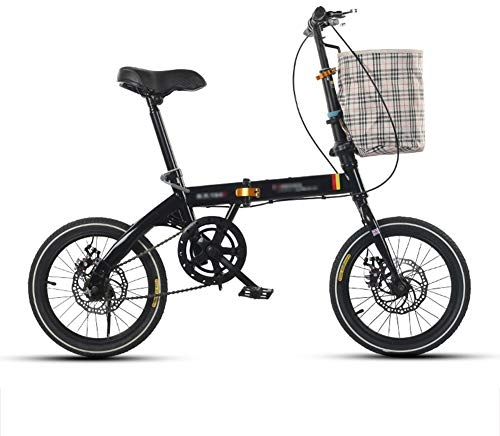 JHNEA 16 Zoll Faltrad Klapprad, Kohlenstoffstahlrahmen Fahrrad Klappfahrrad mit Korb und Komfortsattel Campingrad Citybike,Black