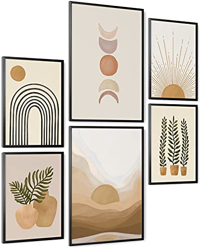 mojoliving® Moderne Wandbilder Poster Set | Boho Bilder Collage Wanddeko Wohnzimmer | 2x A3 und 4x A4 ohne Bilderrahmen Wand Deko Schlafzimmer Fotowand MS3