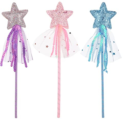 3 Pièces Baguette étoile, Baguettes Magiques Pailleté de Fée, 27,9 cm Baguette étoile de Princesse de Fée, pour Anniversaire, Halloween, fête de Noël, pour Fête Cosplay Jouet Jeu de Rôle