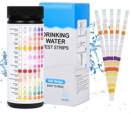 FORMIZON 16 in 1 Wassertester Trinkwasser, 100 Stück Trinkwasser Teststreifen zur Überprüfung der Wasserqualität, Wasserteststreifen für Wasserhärte, pH, Wasserhärte, Blei, Nitrat, Kupfer, Bromin