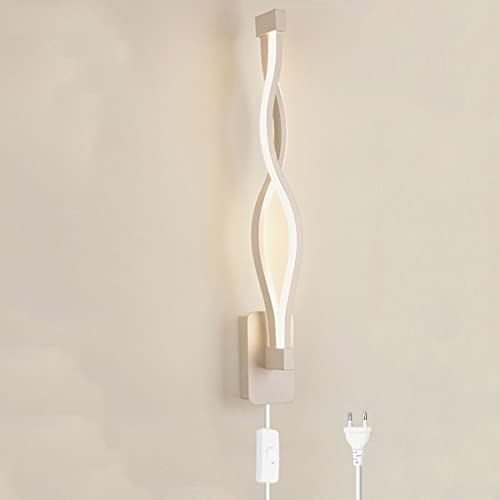 Modern LED Wandlampe Innen Mit Schalter Und Stecker Spiral Wandleuchte Aluminium Dimmbar Bettlampe Wandbeleuchtung 16W 3000K-6000K Weiß Fur Wohnzimmer Flur Treppe Deko