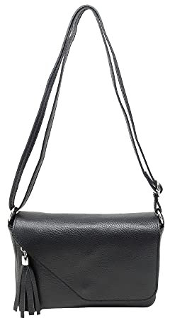 Chicca Borse Tracollina Borsa Donna in Pelle Italiana Borsetta a Spalla (Nero)