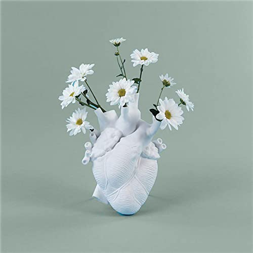 WYHHH Herz Vase, Weiß Kreative Harz Statue Herzvase Anatomisch Herzförmige Vase Blumentopf Desktop Ornament für Hochzeit Für Wohnzimmer Küche Cafe