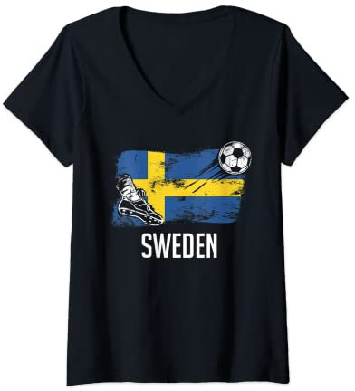 Damen Sweden Flag Jersey Swedish Soccer Team Swedish T-Shirt mit V-Ausschnitt